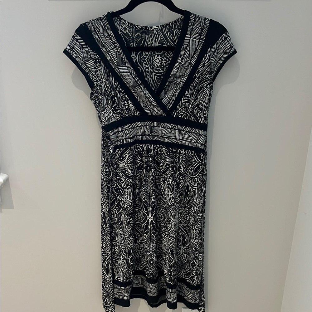Black and white stretch empire waist or maternity/nursing dress size small